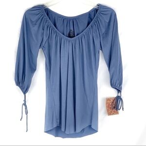 NEW-PATHWAY Gathered/ Rounded V Neck Arm Ties Top